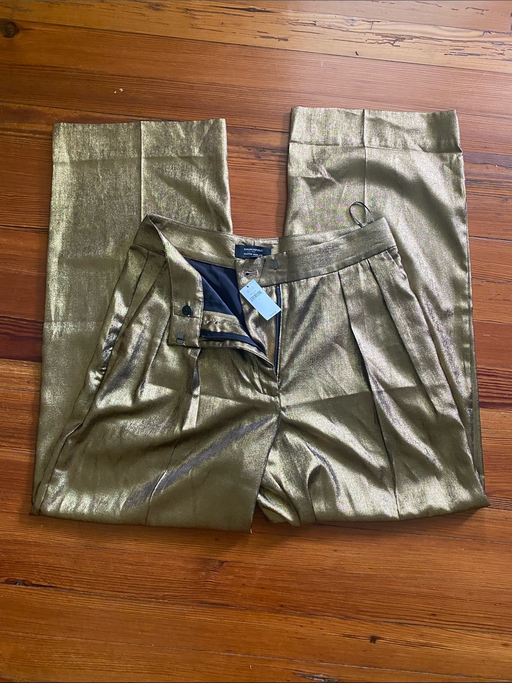 Banana Republic Metallic Golden Pleated Wide-leg Dress Pants, new with tags